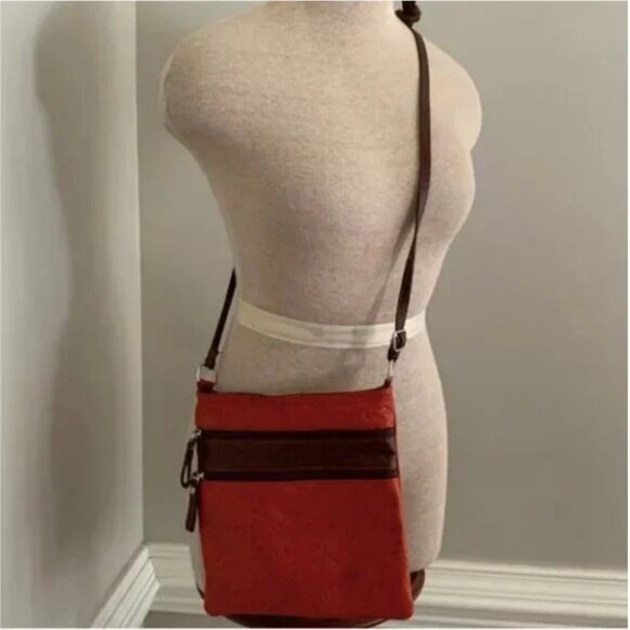 Vera Pelle Genuine Leather with Embossed Detail Crossbody Orange and Brown Color - Picture 3 of 10